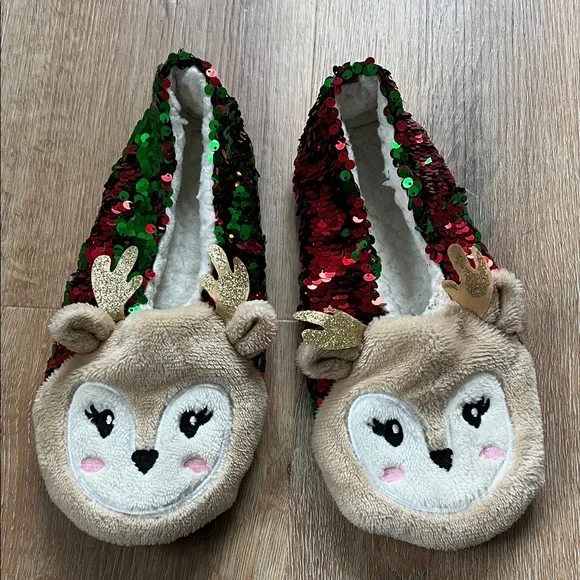 Reindeer Sequin Slippers Size 7 - Picture 7 of 14